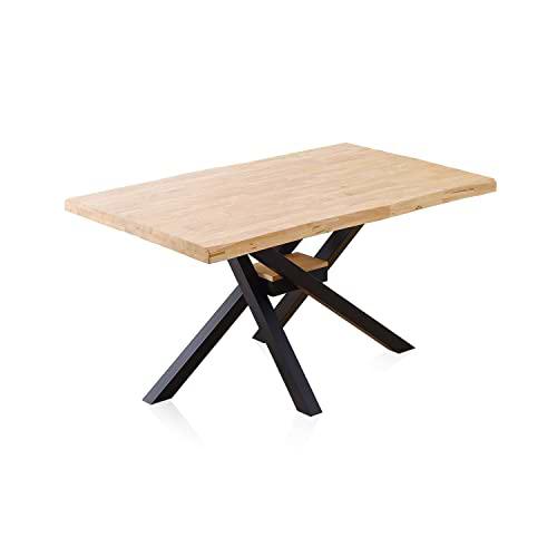 Xena Fit, Mesa Fija de Comedor, Mesa para Salon, Acabado en Roble y Negro