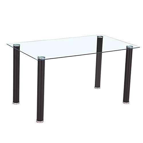 HomeSouth duehome Mesa de Comedor Negra, Mesa de Cristal para Cocina