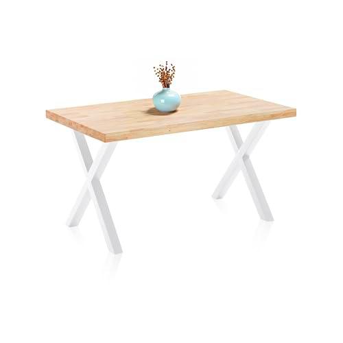 X-Loft, Mesa de Comedor, Mesa de Salon, Acabado en Roble Salvaje y Patas Metalicas Blanco