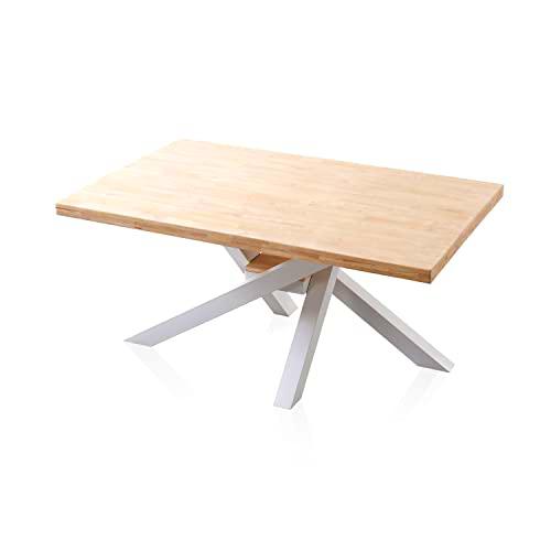 Xena, Mesa Fija de Comedor, Mesa para Salon, Acabado en Roble y Blanco