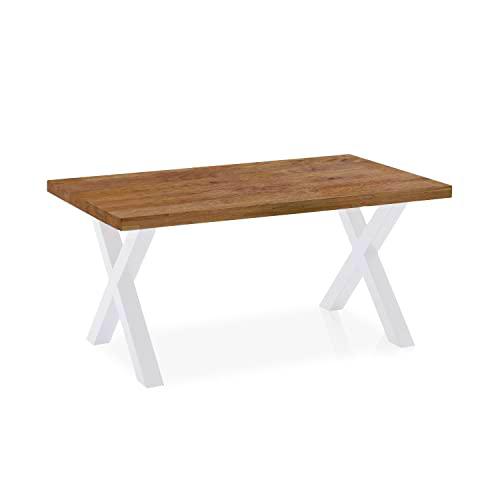 X-Loft, Mesa de Comedor, Mesa de Salon, Acabado en Roble Boreal y Patas Metalicas Blancas