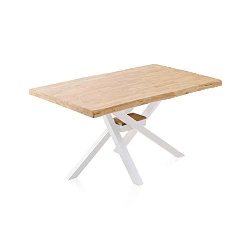 Xena Fit, Mesa Fija de Comedor, Mesa para Salon, Acabado en Roble y Blanco