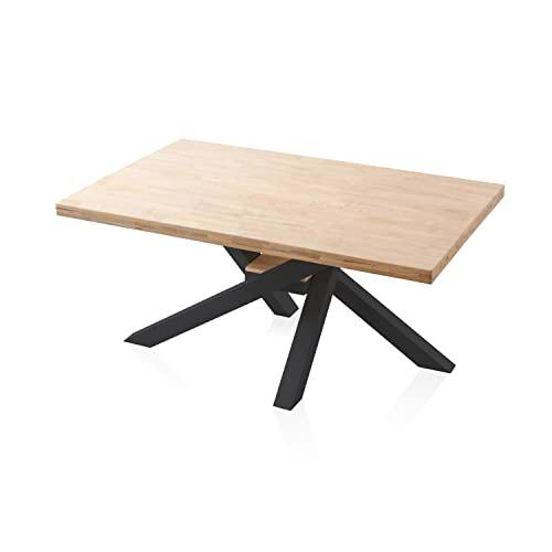 Xena, Mesa Fija de Comedor, Mesa para Salon, Acabado en Roble y Negro