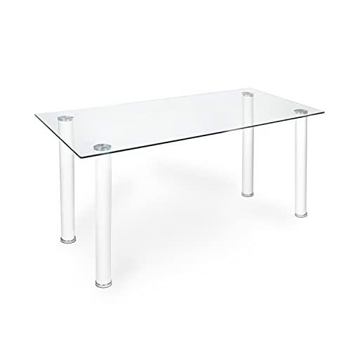 HomeSouth duehome Mesa de Comedor Blanca, Mesa de Cristal para Cocina