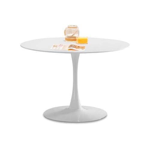 Gina, Mesa Redonda de Comedor, Salon, o Cocina, Acabado en Lacado Color Blanco