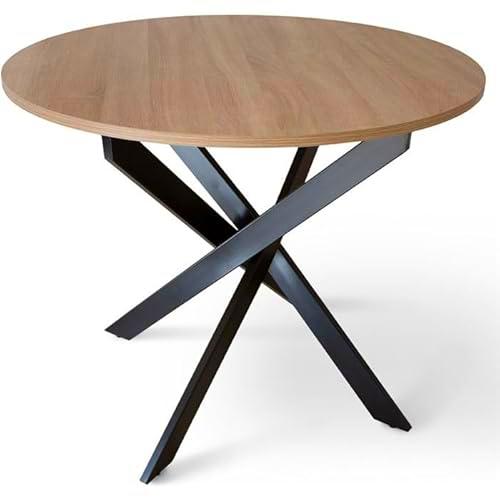 Shiito | Modelo Bolton JC - Mesa de Comedor redond | Madera de Roble con Patas Negras | 90 x 75 cm