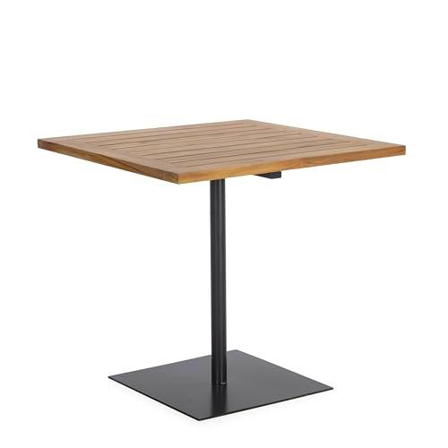 MESA COMEDOR 80X80X75 MADERA TECA NATURAL/METAL GRIS OSCURO