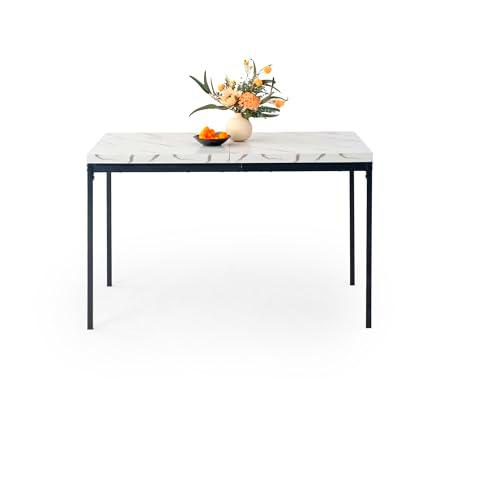 FurnitureR Mesa de Comedor de 120 cm, Brillante, Efecto mármol