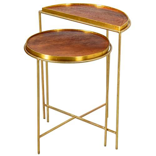 SET 2 MESAS AUXILIARES MADERAPATAS METAL DORADO_46X24X58CM