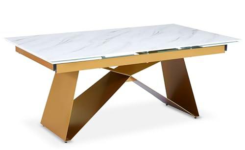 Menzzo Mogaria Mesa, Blanco/Dorado, L180 x P100 x H75 cm