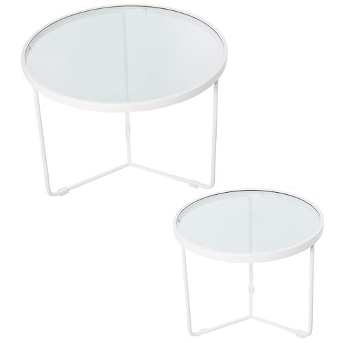 SET 2 MESAS METAL BLANCO/CRISTAL_º60X45+º45X38CM