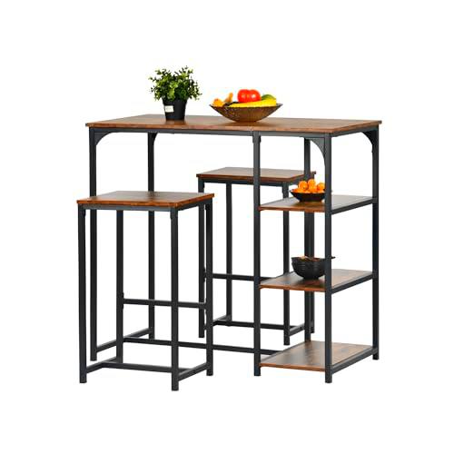 FurnitureR Juego de Mesa de Bar con taburetes de Bar con estantes y 2 taburetes