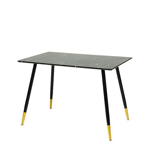 39F FURNITURE DREAM Mesa diseño escandinavo con Tapa de Papel de mármol Negro y Patas de Metal Dorado para Cocina