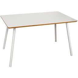 DRW Mesa de Comedor de Madera Natural y Metal en Blanco 140x80x75cm