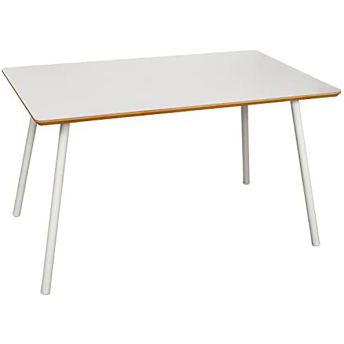 DRW Mesa de Comedor de Madera Natural y Metal en Blanco 140x80x75cm