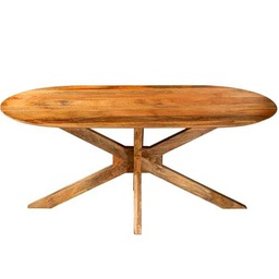 DRW Mesa de Comedor Ovalada con cabeceras Redondas de Madera Natural 180x90x76cm