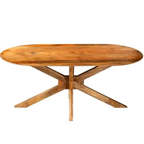 DRW Mesa de Comedor Ovalada con cabeceras Redondas de Madera Natural 180x90x76cm