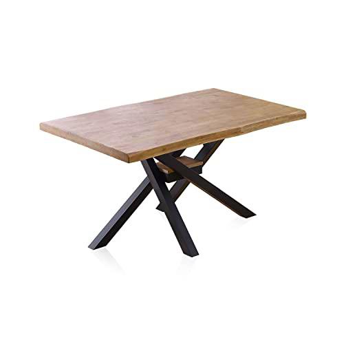 Xena Fit, Mesa Fija de Comedor, Mesa para Salon, Acabado en Roble Honey y Negro