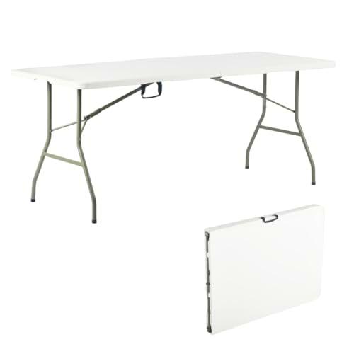 FurnitureR Rectangular plegable mesa de comedor, 180 x 70 cm portátil recepción para 8 personas
