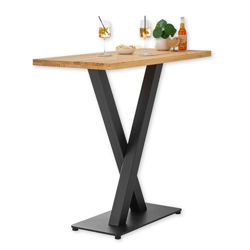 Stella Trading Duke Bar de Madera Maciza de Roble-Mesa Alta Moderna con Estructura de Metal para Cocina y Comedor