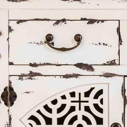 Mesa redonda de madera acabado envejecido blanco