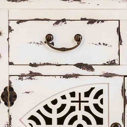 Mesa redonda de madera acabado envejecido blanco