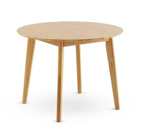 Mesa redonda 100 diametro patas madera de hevea con sobre chapado en roble