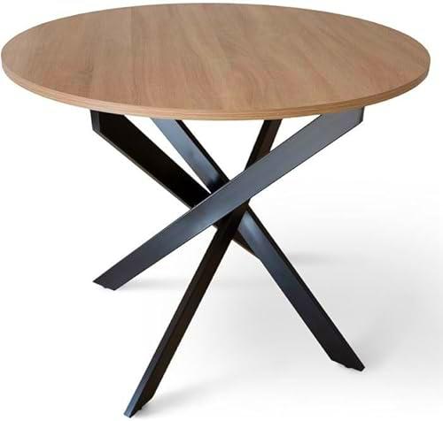 Shiito | Modelo Jerry JC - Mesa de Comedor | Madera Natural con Patas Negras | 90 x 75 cm