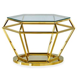 Menzzo Aston - Mesa, Acero Inoxidable, Cristal, Dorado