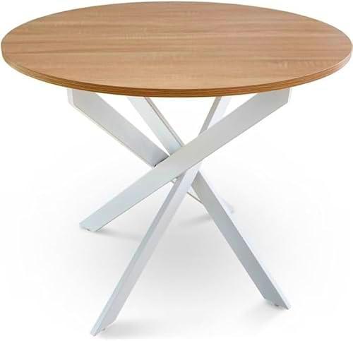 Shiito | Modelo Jerry JC - Mesa de Comedor Redonda | Madera de Roble con Patas Cruzadas Blancas | 90 x 75 cm