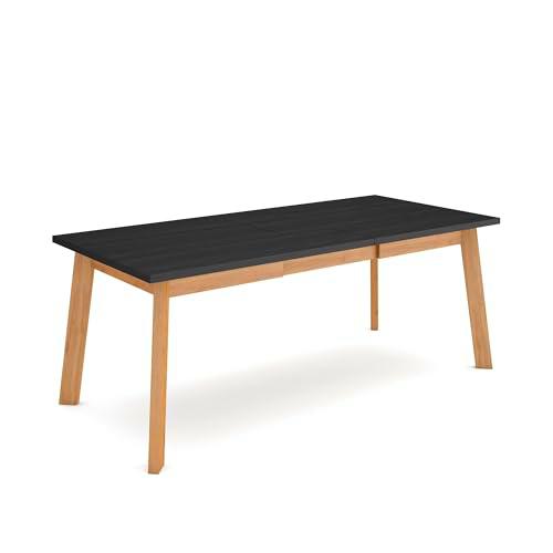 Skraut Home | Mesa Comedor | Mesa Fija Cocina y Salón | 200 | para 10 Comensales | Patas de Madera | Estilo Moderno | Negro y Roble