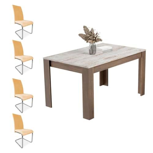 Homey Pack Mesa de Comedor Teide + 4 Sillas Tapizadas Modelo Skadi