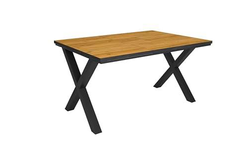 Skraut Home | Mesa Comedor | Mesa Fija Cocina y Salón | 140x90x74 cm | para 6 comensales | Muebles Comedor | Estilo Industrial | Roble y Negro