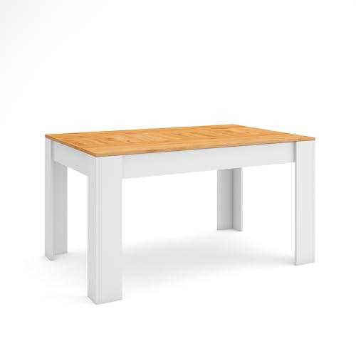 Skraut Home | Mesa Comedor | Mesa Fija Cocina y Salón | 140x90x76 cm | para 6 comensales | Muebles Comedor | Estilo Moderno | Roble y Blanco