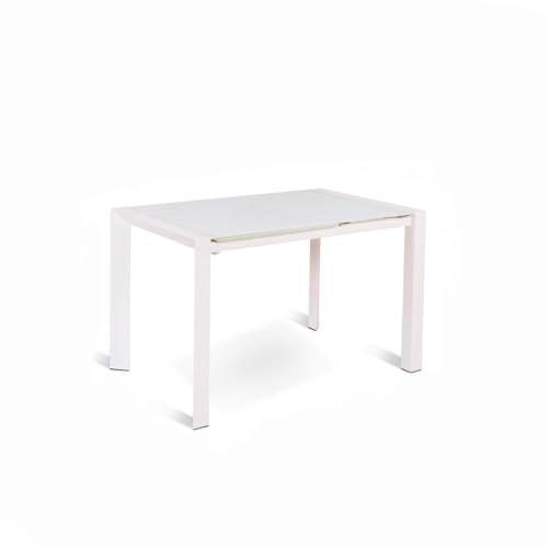 Stones Pixel Mesa, Metal, Blanco/Cristal Blanco, 122 x 80 x 76 cm