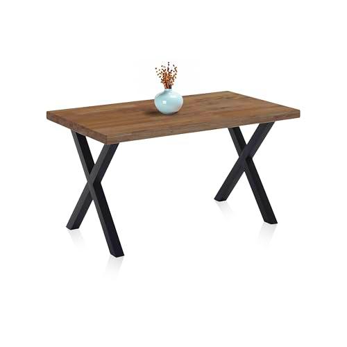 X-Loft, Mesa de Comedor, Mesa de Salon, Acabado en Roble Boreal y Patas Metalicas Negro