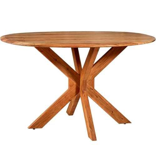 DRW Mesa de Comedor Ovalada de Madera en Natural 140x120x77cm