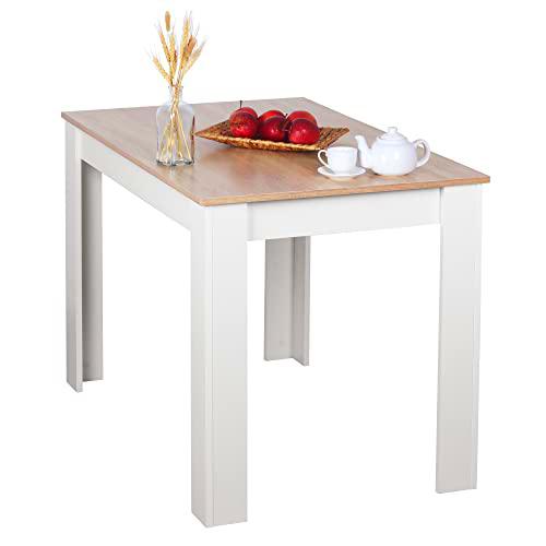 RICOO Mesa Comedor 110 x 75 x 68 cm WM088-WM-ES Mesa Cocina o salón Blanca &amp; Roble marrón Sonoma