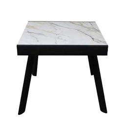 DRW Mesa Comedor Cuadrada Extensible de Metal y Piedra sinterizada en Negro y Blanco 75x160x80 cm