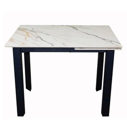 DRW Mesa Comedor Extensible de Metal y Piedra sinterizada en Negro y Blanco 75x140x80 cm