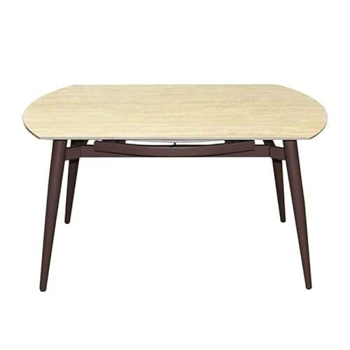 DRW Mesa Comedor Extensible con Forma de Metal y Piedra sinterizada en Marron y Beige 75x135x85 cm