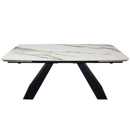 DRW Mesa Comedor Extensible con Forma de Metal y Piedra sinterizada en Negro y Blanco 75x260x100 cm
