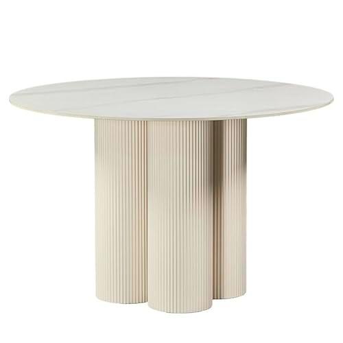 DRW Mesa de Comedor Redonda de Madera en Color Beige 76x120x120 cm