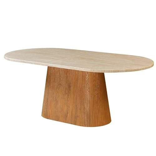 DRW Mesa de Comedor de Madera y Tapa de marmol Artificial en Roble y Beige 76x200x100 cm