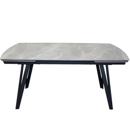 DRW Mesa Comedor Extensible con Forma de Metal y Piedra sinterizada en Negro y Gris 75x240x90 cm