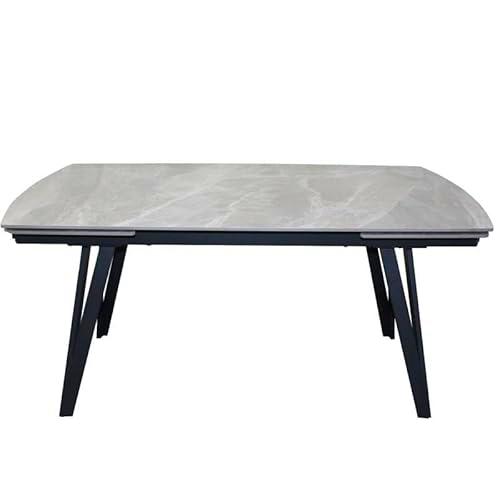 DRW Mesa Comedor Extensible con Forma de Metal y Piedra sinterizada en Negro y Gris 75x240x90 cm