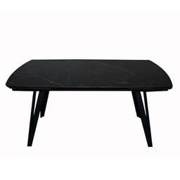 DRW Mesa Comedor Extensible con Forma de Metal y Piedra sinterizada en Negro 75x240x90 cm