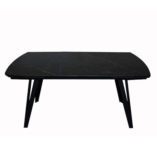 DRW Mesa Comedor Extensible con Forma de Metal y Piedra sinterizada en Negro 75x240x90 cm