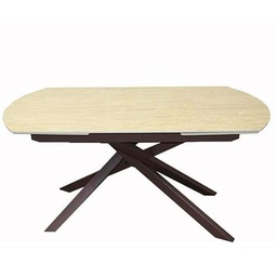 DRW Mesa Comedor Extensible con Forma de Metal y Piedra sinterizada en Marron y Beige 75x240x90 cm
