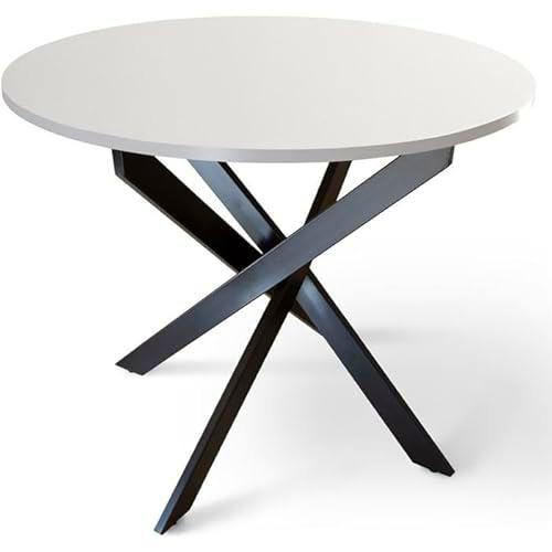 Shiito | Modelo Bolton JC - Mesa de Comedor Redonda | Madera de Roble Blanca con Patas Cruzadas Negras | 90 x 75 cm